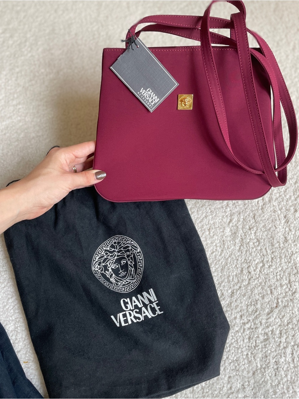 Versace Nylon Shoulder Bag - Berry w/ Gold Accent - Picture 9 of 10